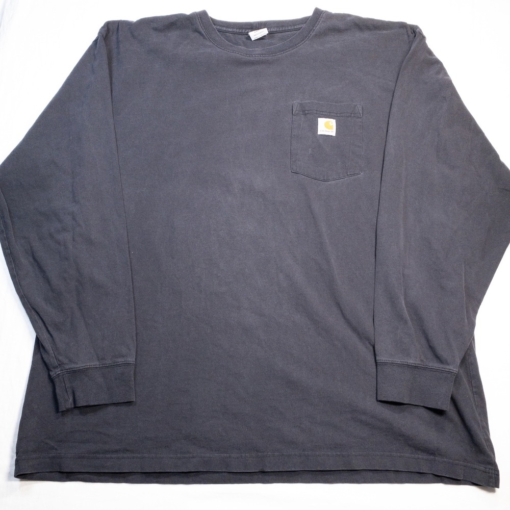 Carhartt Mens 2XL Long Sleeve Pocket T-Shirt Faded Black Cotton Workwear Tee